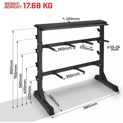 Physionics stojan na činky, priemer 25 mm, nosnosť 300 kg