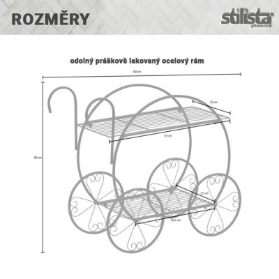 STILISTA stojan na rastliny, vozík, 66 x 60 x 28 cm, oceľ