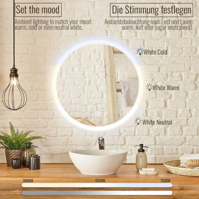 AQUAMARIN kúpeľňové LED zrkadlo okrúhle - 70 cm