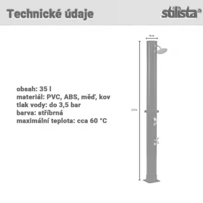 STILISTA solárna záhradná sprcha 35 l, čierna