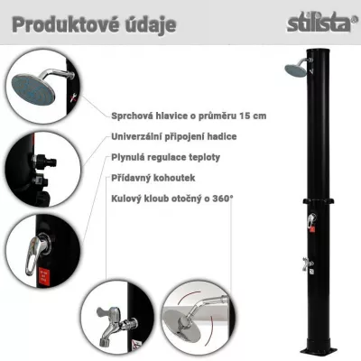 STILISTA solárna záhradná sprcha 35 l, čierna