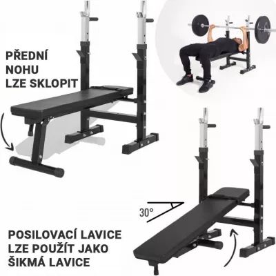 Gorilla Sports Posilňovacia sklápacia lavica so stojanom, čierna