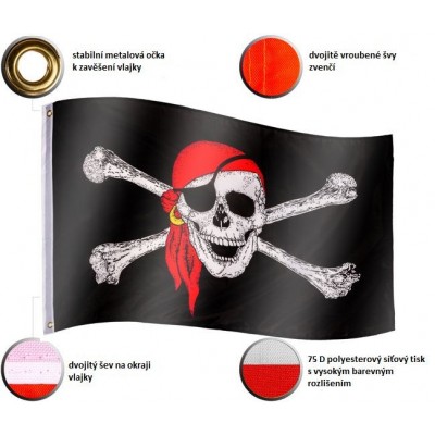 Pirátska vlajka Jolly Roger - 120 cm x 80 cm