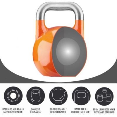 Gorilla Sports Súťažný kettlebell, oranžový, 28 kg