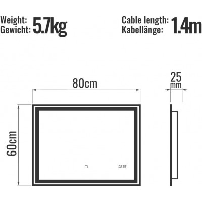 AQUAMARIN kúpeľnové zrcadlo s LED osvetlením, 80 x 60 cm