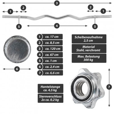 MAXXIVA liatinový obojručný set so závažím, 120 cm, 23,5kg