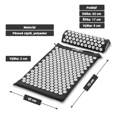 MAXXIVA Akupresúrna podložka s vankúšom, 75x42 cm, čierna