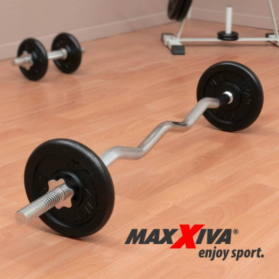 MAXXIVA liatinový obojručný set zo závažím, 120 cm, 26 kg