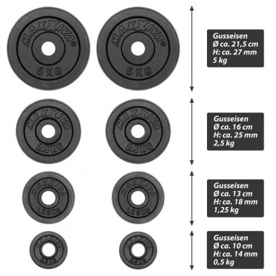 MAXXIVA liatinový obojručný set zo závažím, 120 cm, 26 kg