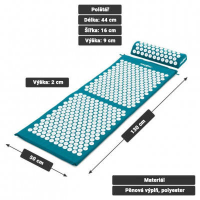 MAXXIVA Akupresúrna podložka s vankúšom 130x50 cm, petrolej