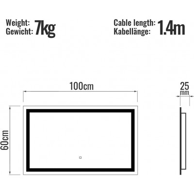 AQUAMARIN kúpeľňové zrkadlo s LED osvetlením, 100 x 70 cm