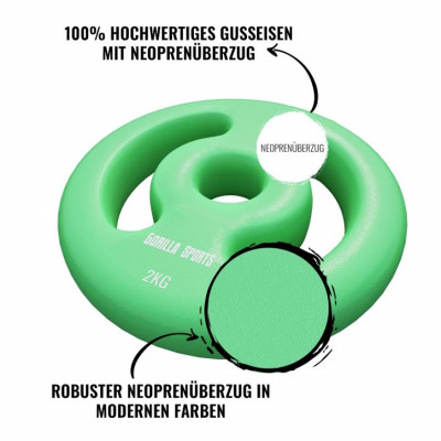 Gorilla Sports Sada záťažových kotúčov 2 x 2 kg, zelená