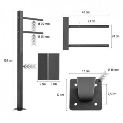 STILISTA stojan na poštovú schránku, 120 cm, čierný