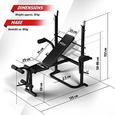 Physionics Multifunkčná posilňovacia lavica, čierna, 18 kg