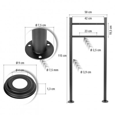 STILISTA stojan na poštovú schránku, 120 cm, čierný