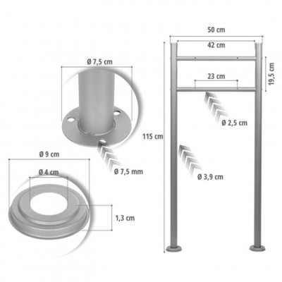 STILISTA stojan na poštovú schránku, 120 cm, strieborný