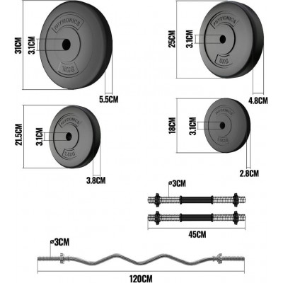 PHYSIONICS Vzpieračský set so závažím, hviezd. zámky, 36 kg