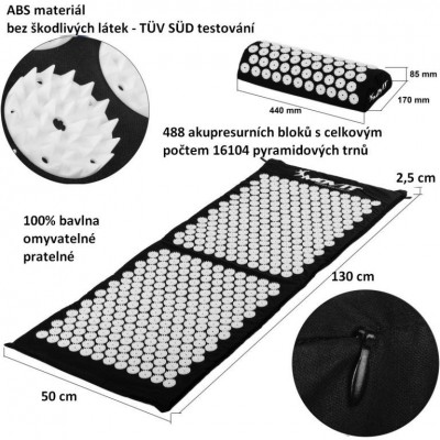 Akupresúrna podložka s vankúšom MOVIT 130 x 50 cm - čierna