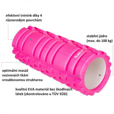 Posilňovací masážny valec - FITNESS ROLLER MOVIT ružová